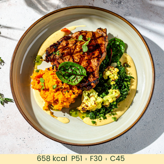 Rosmary Pork Chop with Sweet Potato Mash