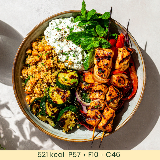 Greek Chicken Souvlaki with Chickpea Quinoa Pilaf (F)