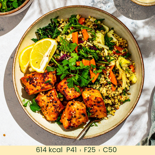 Lemon Pepper Salmon Bites with Quinoa Tabouleh – healthy protein and low carb option